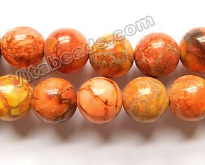 Orange Yellow Impression Jasper  -  Smooth Round Beads 16"