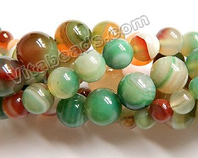Green Red Mixed Sardonix Agate  -  Smooth Round Beads  16"