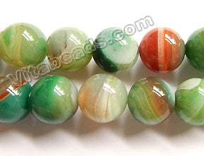 Green Red Mixed Sardonix Agate  -  Smooth Round Beads  16"