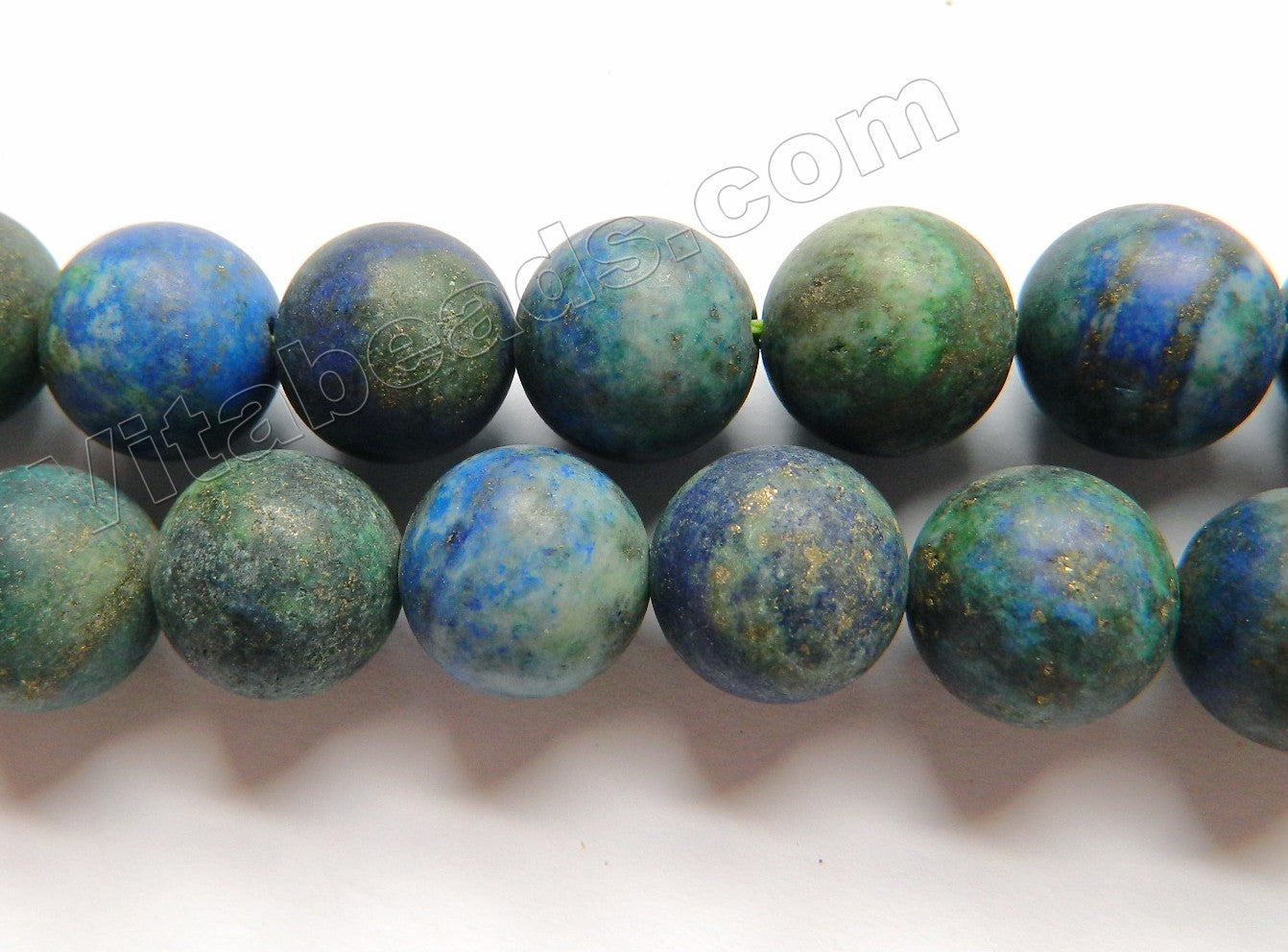 Frosted Azurite Malachite Natural  -  Smooth Round Beads 16"