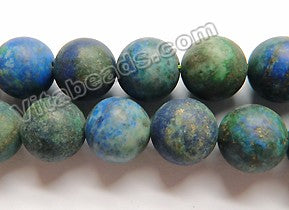 Frosted Azurite Malachite Natural  -  Smooth Round Beads 16"