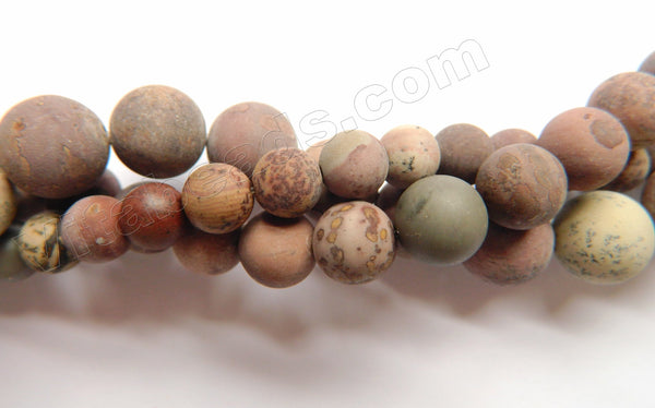 Frosted Picture Agate  -  Smooth Round Beads 16"