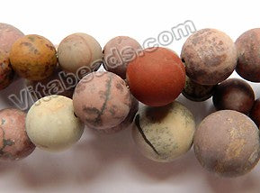 Frosted Picture Agate  -  Smooth Round Beads 16"