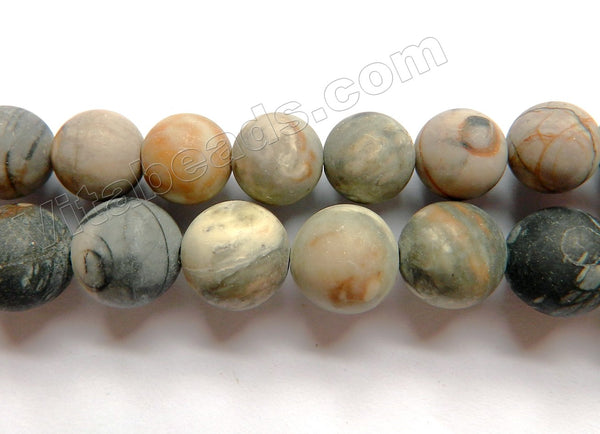 Frosted Light Picasso Jasper  -  Smooth Round Beads  16"