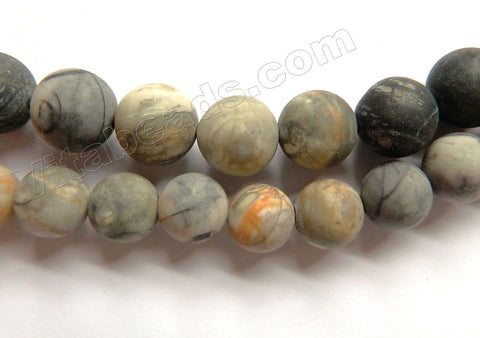 Frosted Light Picasso Jasper  -  Smooth Round Beads  16"