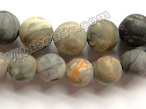 Frosted Light Picasso Jasper  -  Smooth Round Beads  16"