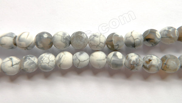Frosted White Fire Agate  -  Smooth Round Beads  16"