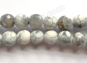 Frosted White Fire Agate  -  Smooth Round Beads  16"