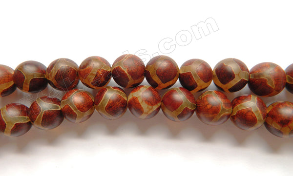 Dark Red Walnut Tibetan Agate  -  Smooth Round Beads  15"