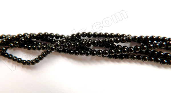 Black Tourmaline AAA  -  Small Smooth Round Beads  16"