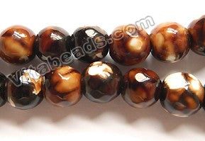 Dark Coffee Fire Agate  -  Faceted Round Beads  14"