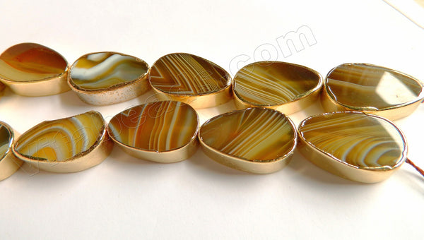 Brown Sardonix Agate  -  Gold Edged Thick Flat Drops  13"