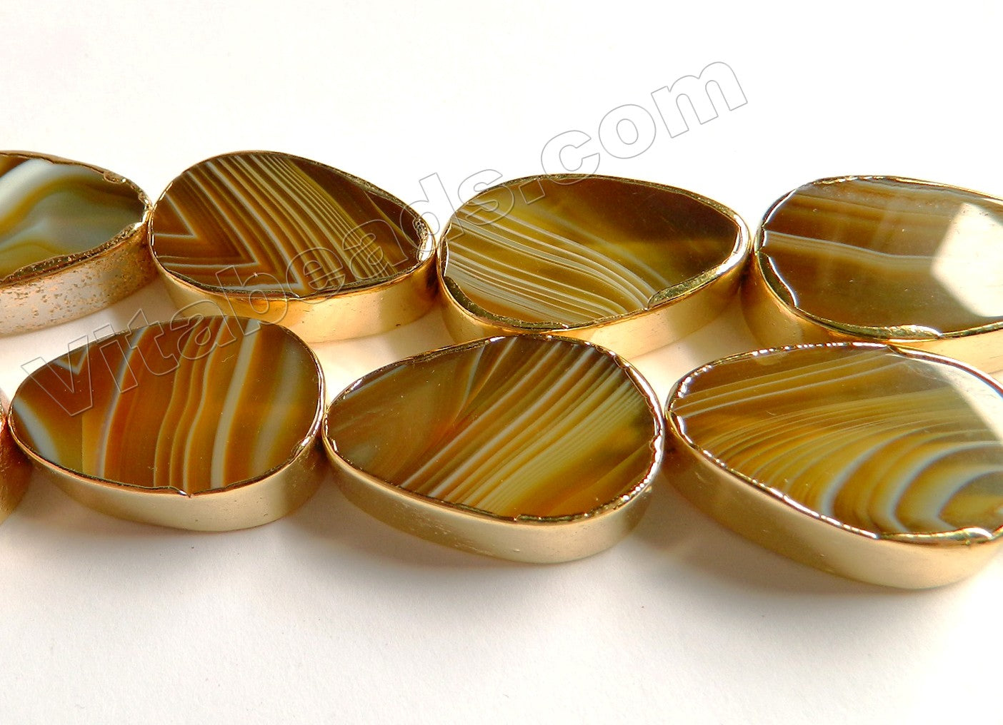 Brown Sardonix Agate  -  Gold Edged Thick Flat Drops  13"