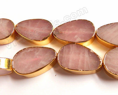 Rose Quartz  -  Gold Edged Thick Flat Drops  13"