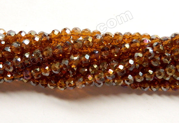 AB Coated Dark Amber Crystal Quartz  -  Small Faceted Rondel  20"