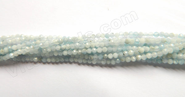 Multi Aquamarine A  -  Small Faceted Round Beads  16"