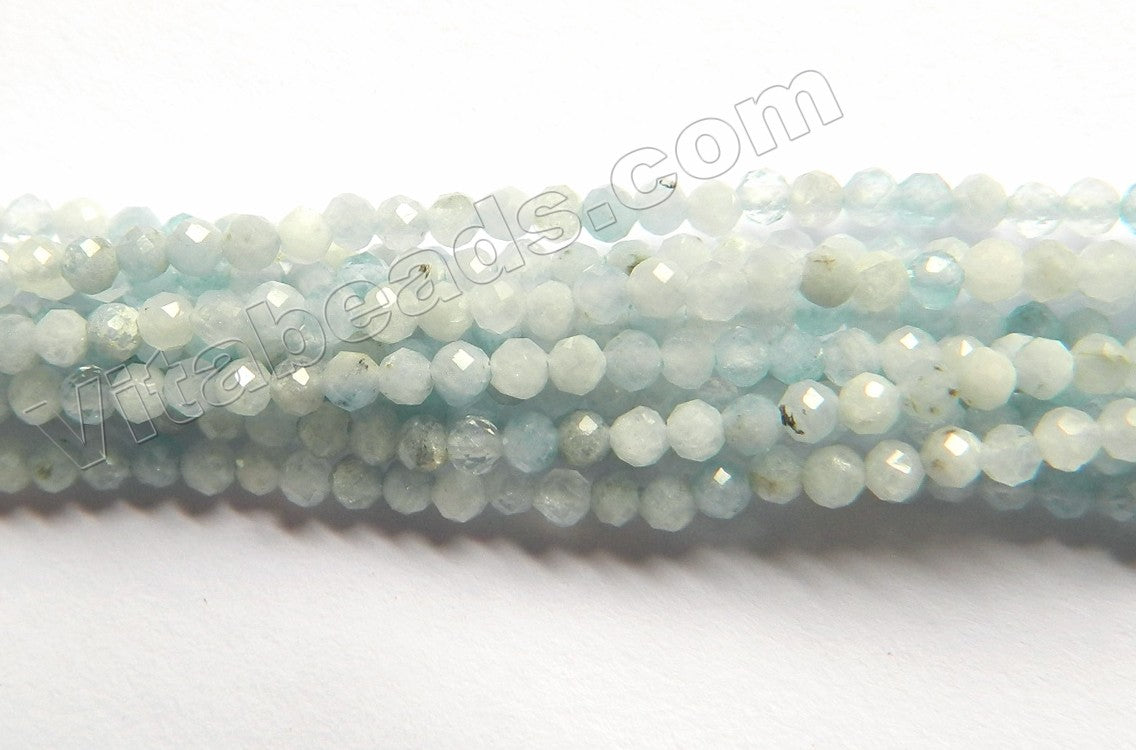 Multi Aquamarine A  -  Small Faceted Round Beads  16"