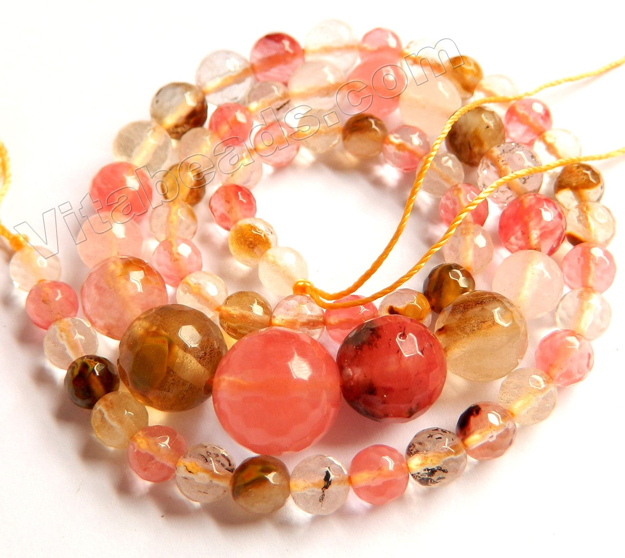 Mixed Fire Cherry Quartz  -  Graduated Faceted Round Beads 16"