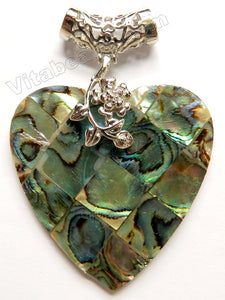 Abalone Pendant  -  Big Heart w/ Silver Flower Bail
