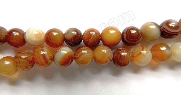 Bright Brown Orange Sardonix Agate  -  Smooth Round Beads  15"
