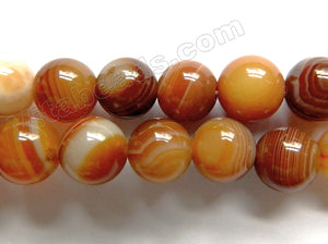 Bright Brown Orange Sardonix Agate  -  Smooth Round Beads  15"