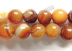 Bright Brown Orange Sardonix Agate  -  Smooth Round Beads  15"