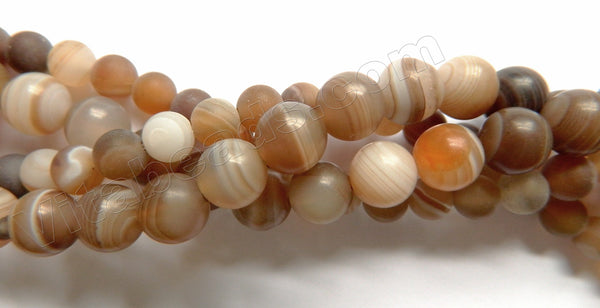 Frosted Soft Brown Sardonix Agate  -  Smooth Round Beads  16"