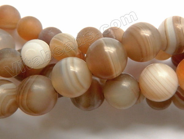 Frosted Soft Brown Sardonix Agate  -  Smooth Round Beads  16"