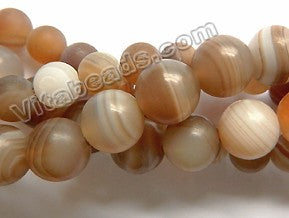 Frosted Soft Brown Sardonix Agate  -  Smooth Round Beads  16"