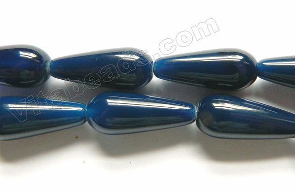 Dark Blue Agate  -  Smooth Long Drops  16"