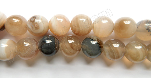 Grey Brown Sardonix Agate  -  Smooth Round Beads  16"