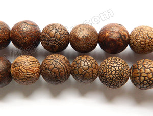 Frosted Antique Walnut Agate  -  Smooth Round Beads  16"
