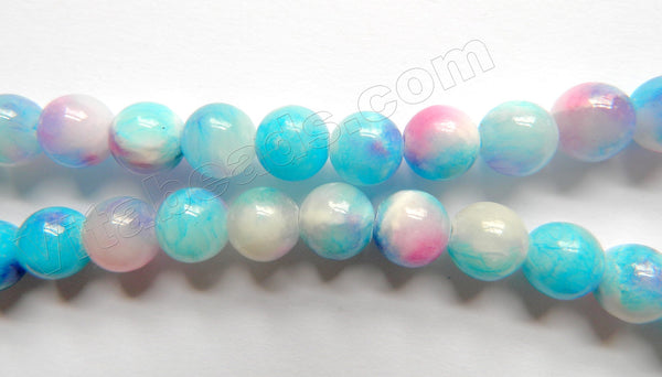 Aqua Purple White Candy Jade  -  Smooth Round Beads  16"