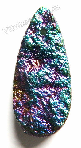 Plated Druzy Agate - Dark Peacock Drilled Center Top Flat Teardrop Pendant
