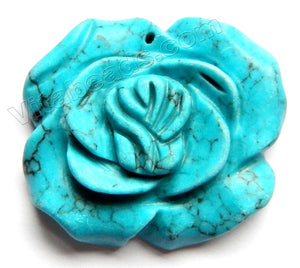 Carved Rose Flower Pendant - Blue Turquoise w/ Black Matrix