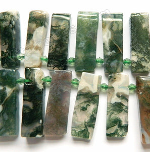 Moss Agate A  -  Top-drilled Long Rectangle Slabs w/ Spacer 16"