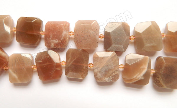 Red Moonstone Natural A  -  Center Drilled Faceted Rectangles w/ Spacer  16"