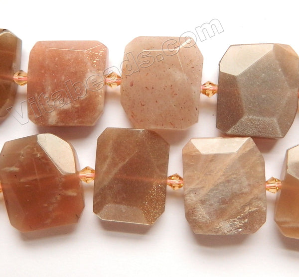 Red Moonstone Natural A  -  Center Drilled Faceted Rectangles w/ Spacer  16"