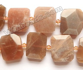 Red Moonstone Natural A  -  Center Drilled Faceted Rectangles w/ Spacer  16"
