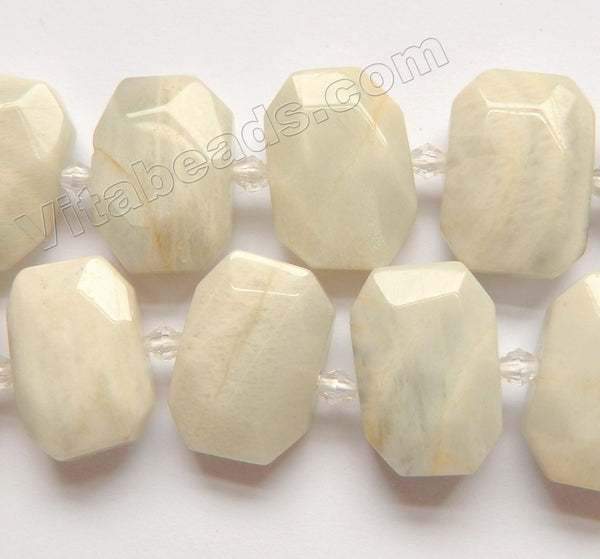 Moonstone Natural A  -  Center Drilled Faceted Rectangles w/ Spacer  16"