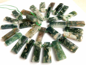 Moss Agate A  -  Top-drilled Long Rectangle Slabs w/ Spacer 16"