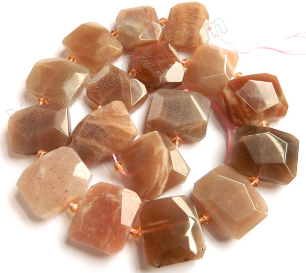 Red Moonstone Natural A  -  Center Drilled Faceted Rectangles w/ Spacer  16"