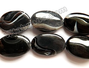 Black Sardonix Agate AA  -   Puff Ovals  16"