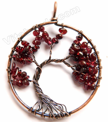 Garnet - Round Tree Pendant - B