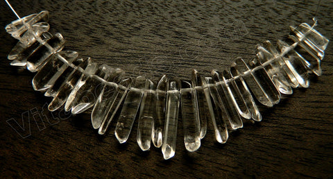 Clear Crystal Quartz Natural  -  Graduated Long Tooth Pendant Set