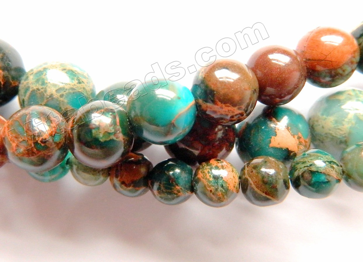 Dark Amazonite Brown Impression Jasper A  -  Smooth Round Beads  16"