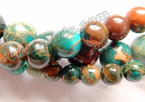 Dark Amazonite Brown Impression Jasper A  -  Smooth Round Beads  16"