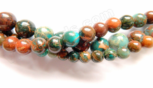 Dark Amazonite Brown Impression Jasper A  -  Smooth Round Beads  16"