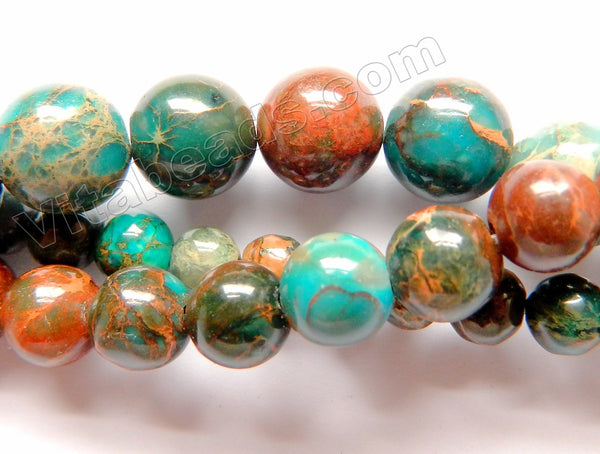 Dark Amazonite Brown Impression Jasper A  -  Smooth Round Beads  16"