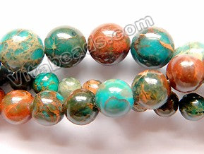 Dark Amazonite Brown Impression Jasper A  -  Smooth Round Beads  16"